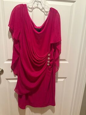 Frank Lyman Design Fuchsia Draped Midi Dress with Crystal Accents